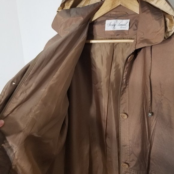 Irving Samuel Removable Hoodie Cotton Blend Rain Coat Zip Front Pocket Shimmer - Picture 8 of 13